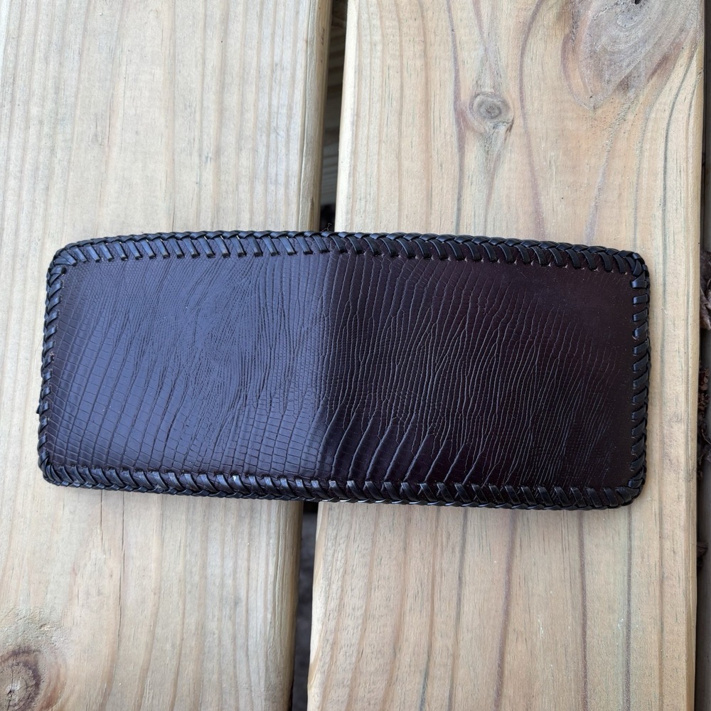 Vintage Bifold Leather Wallet Scales Reptile Hand Tooled Brown Blank 90s